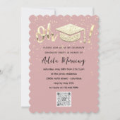 Roos Gold Confetti Afstuderen QR-code Kaart (Voorkant)