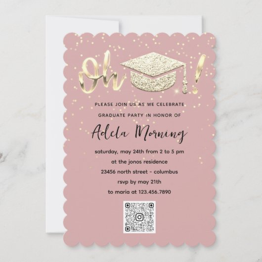 Roos Gold Confetti Afstuderen QR-code Kaart (Voorkant)