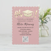 Roos Gold Confetti Afstuderen QR-code Kaart (Staand voorkant)