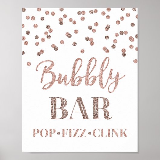 Roos Gold Confetti Bubble Bar Sign. Poster (Voorkant)