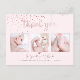 Roos Gold Confetti Chic Brush Script Dank u Briefkaart