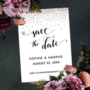 Roos Gold Confetti en kalligrafie met harten Save The Date
