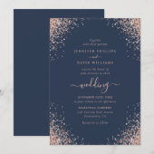Roos Gold Confetti Glitter Navy Blue Wedding Kaart (Voorkant / Achterkant)