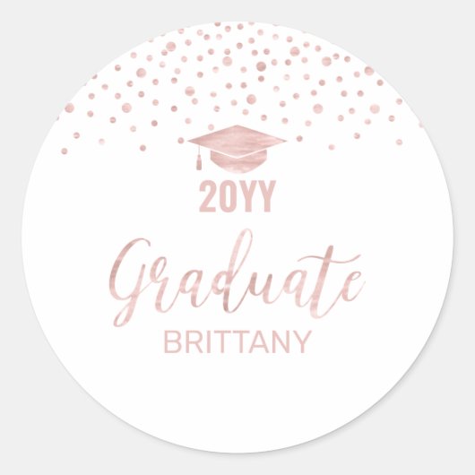 Roos Gold Confetti Graduation Party Favoriet Ronde Sticker (Voorkant)