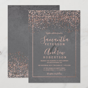 Roos Gold confetti grijs cement typografie bruilof Kaart