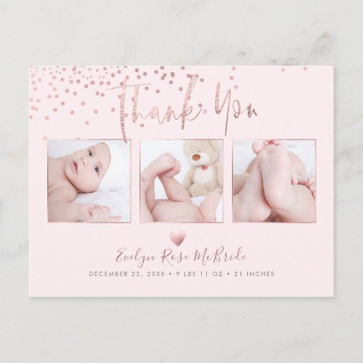Roos Gold Confetti Modern Script Bedankt Briefkaart (Voorkant)