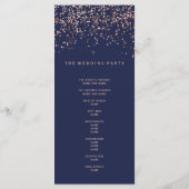 Roos gold confetti navy blue bruiloft programma (Achterkant)