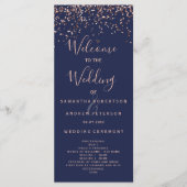 Roos gold confetti navy blue bruiloft programma (Voorkant)