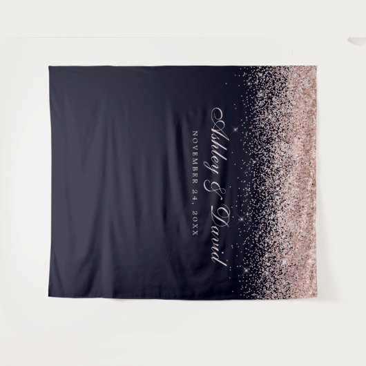 Roos Gold Confetti Navy Blue Photo Booth Backdrop Wandkleed (Voorkant (horizontaal))