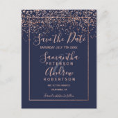 Roos gold confetti navy blue script behalve de dat aankondigingskaart (Voorkant)