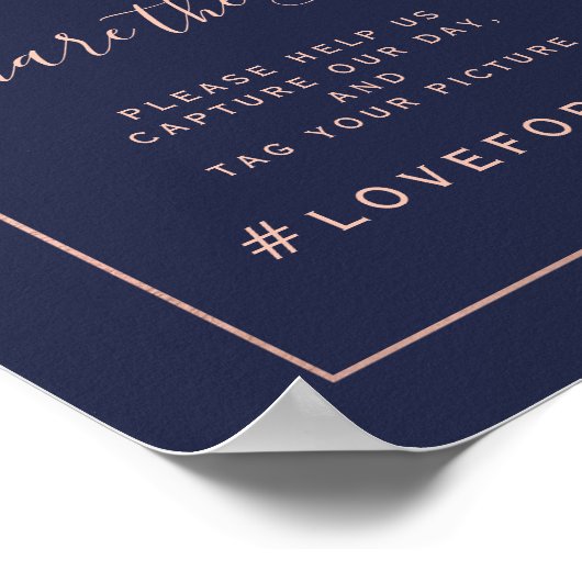 Roos gold confetti navy blue trouwbord poster (Hoek)