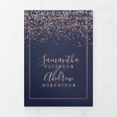 Roos gold confetti navy blue typografie bruiloft drieluik uitnodiging (Cover)