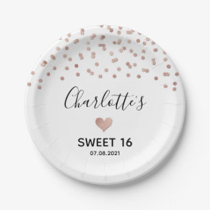 Roos Gold Confetti Sweet 16 Birthday Party Papieren Bordje