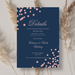 Roos Gold Confetti Wedding Details Navy Blue Informatiekaartje