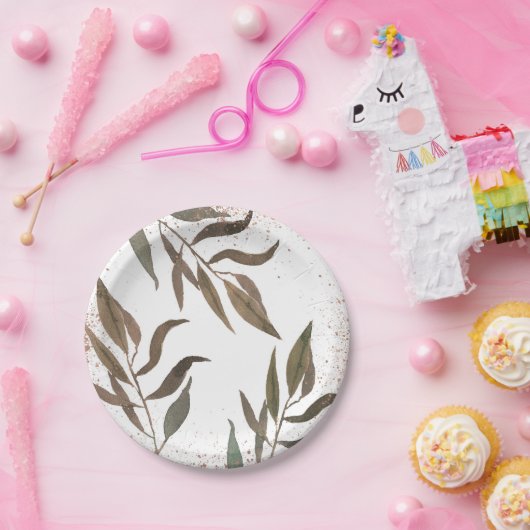 Roos Gold Copper Botanische Glam Moderne Weddensch Papieren Bordje (Feest)