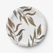 Roos Gold Copper Botanische Glam Moderne Weddensch Papieren Bordje (Voorkant)