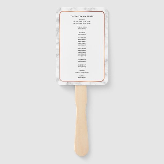 Roos Gold Copper Palm Tree Marble Wedding Program Handwaaier (Achterkant)