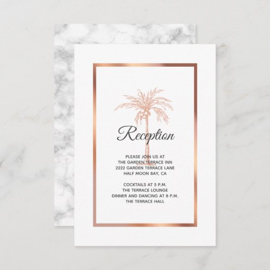 Roos Gold Copper Palm Tree Weddenschap Informatiekaartje (Voorkant / Achterkant)