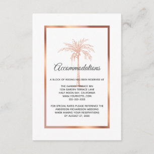 Roos Gold Copper Palm Tree Wedding Accommodations Informatiekaartje