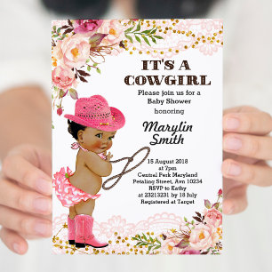Roos Gold Cowgirl Baby shower Afro-Amerikaans Kaart