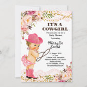 Roos Gold Cowgirl Baby shower Meisje Kaart (Voorkant)