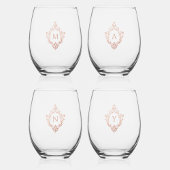 Roos Gold Crests 4 Roze Monogram Initialen Wijnglas Zonder Voet