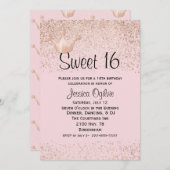 Roos Gold Crown Pink Sweet 16 Birthday Invitation Kaart (Voorkant / Achterkant)