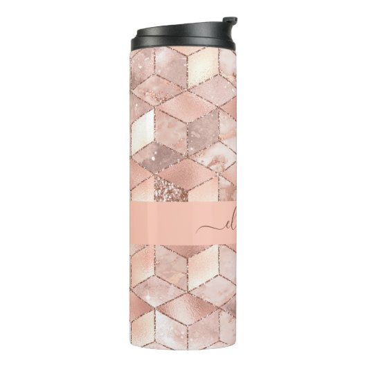 Roos Gold Cube Marmeren Naam Script Thermosbeker (Gedraaid links)