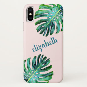 Roos Gold Custom Modern Typography Tropical Leaf iPhone X Hoesje