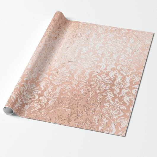 Roos Gold Damask Cadeaupapier (Uitgerold)