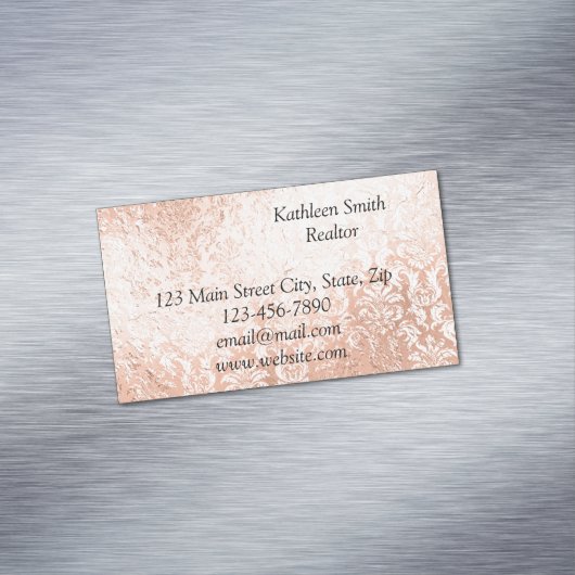 Roos Gold Damask Elegant Script Magnetisch Visitekaartje (Voorbeeld)