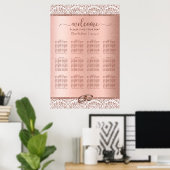 Roos Gold Damask Elegant Wedding Seding Chart Poster (Thuiskantoor)