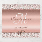 Roos Gold Damask Monogram Weddenschap Sparkling Wijnetiket (Enkel label)