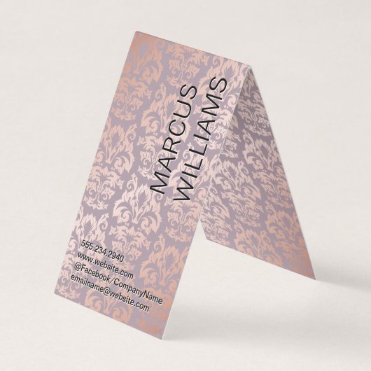 Roos Gold Damask Patroon Visitekaartjes (Voorkant)