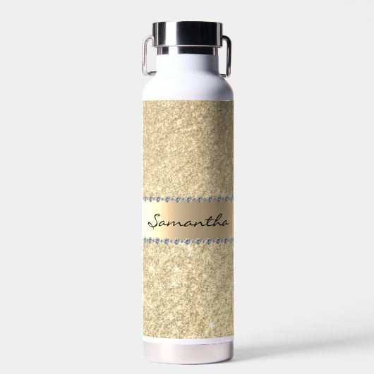 Roos Gold Diamond Glitter Bling Metallic Monogram Waterfles (Voorkant)
