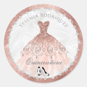 Roos Gold Diamond Sparkle Glam Quinceanera Ronde Sticker