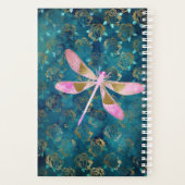 Roos Gold Dragonfly op Turquoise Floral Background Planner (Achterkant)
