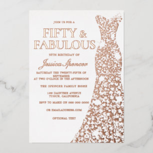 Roos Gold Dress 50 & geweldige 50e verjaardag Folie Uitnodiging