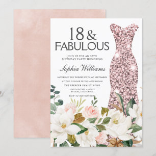 Roos Gold Dress Blush White 18th Birthday Party Kaart