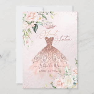 Roos Gold Dress Sweet 16 Blush Waterverf Flowers Kaart