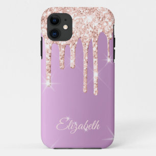 Roos Gold Drip Lavender Glitter Sparkle Monogram iPhone 11 Hoesje
