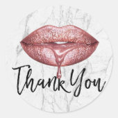 Roos Gold Drip Lips White Marble Hartelijk dank Ronde Sticker (Voorkant)