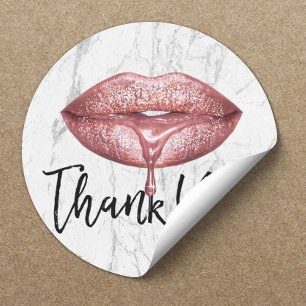 Roos Gold Drip Lips White Marble Hartelijk dank Ronde Sticker