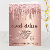 Roos Gold Dripping Glitter & Diamond Sweet 16 Kaart (Gele Bloem)