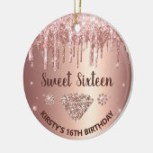 Roos Gold Dripping Glitter & Diamond Sweet 16 Keramisch Ornament (Links)