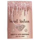 Roos Gold Dripping Glitter & Diamond Sweet 16 Medium Cadeauzakje (Voorkant)