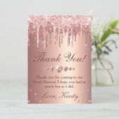 Roos Gold Dripping Glitter & Diamonds Sweet 16 Bedankkaart (Staand voorkant)
