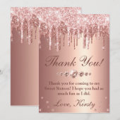 Roos Gold Dripping Glitter & Diamonds Sweet 16 Bedankkaart (Voorkant / Achterkant)