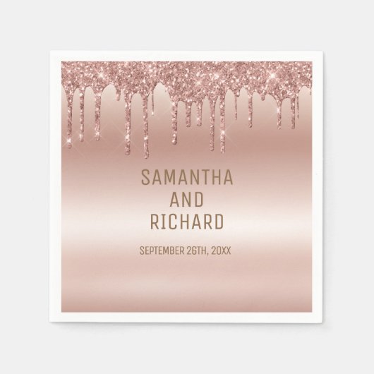 Roos Gold Dripping Glitter Metallic Shine Servet (Voorkant)