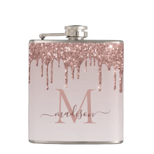 Roos Gold Dripping Glitter Modern Sparkle Monogram Heupfles